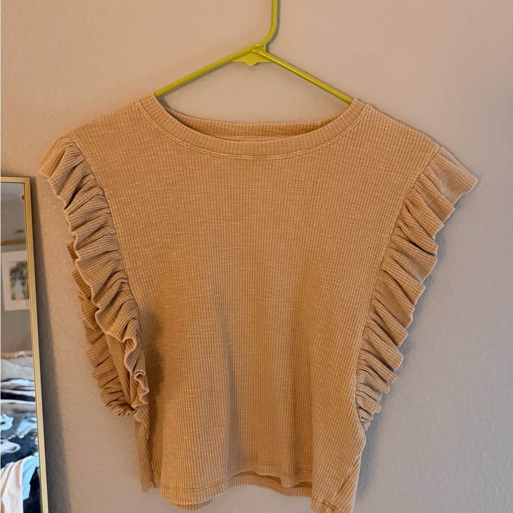 Ruffled Sleeve Tan Blouse